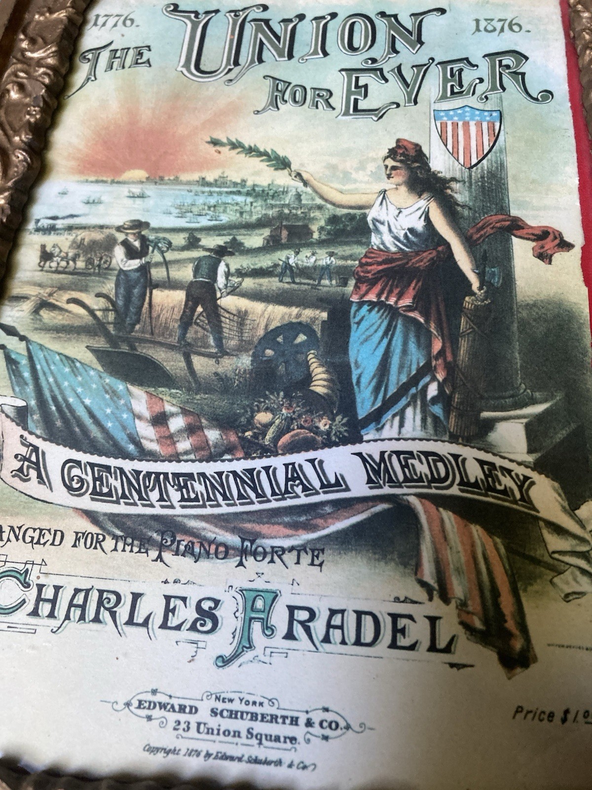 1876 Edward Schuberth & Co. FRAMED Sheet Music “The Union Forever” C. Fradel