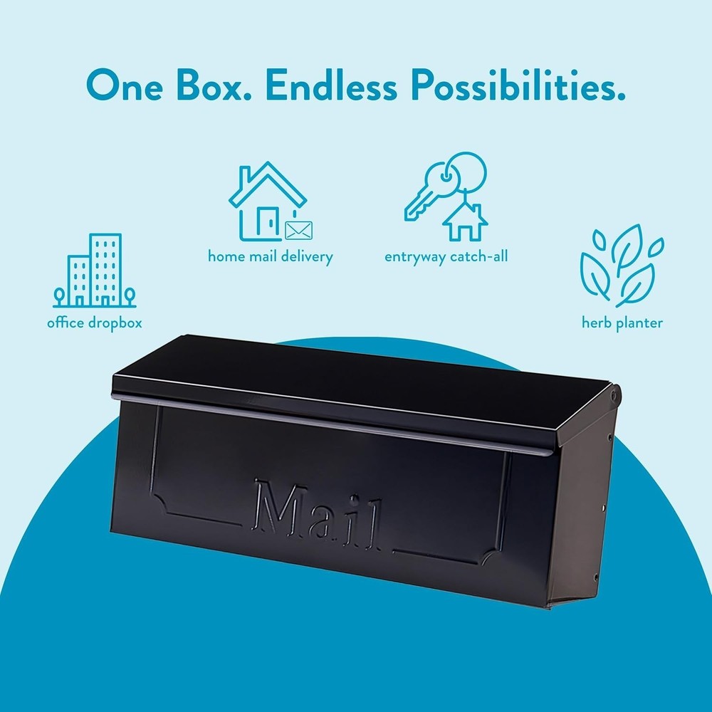 Sleek Black Wall-Mount Mailbox - Timeless Design with Top Access Functionality