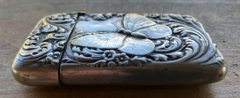 Antique Silver Butterfly Match Safe--Free Ship