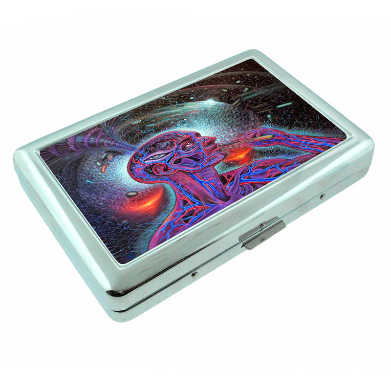 Psychedelic Vein Human Em1 Silver Metal Cigarette Case RFID Protection Wallet