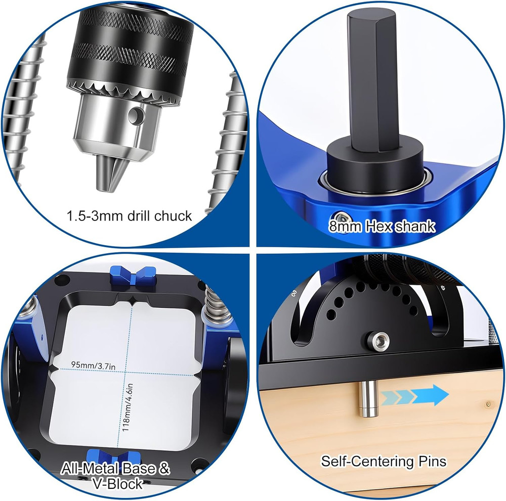 Upgraded Portable Drill Guide, Adjustable 0°To 60°Multi Angle Drill Guide for St