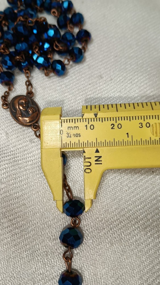 Vintage Blue Crystal Beaded Terra Jerusalem Beaded Rosary