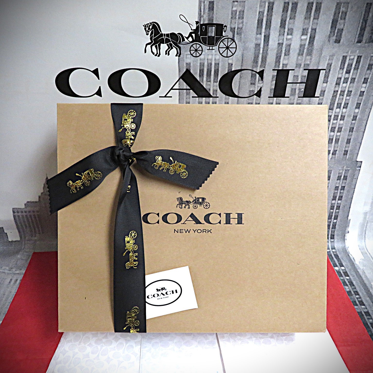 NEW 1  Med Coach Gift Box w/ Tissue~Sticker~3.5' Black Ribbon~10.5 x12.5 x4.5