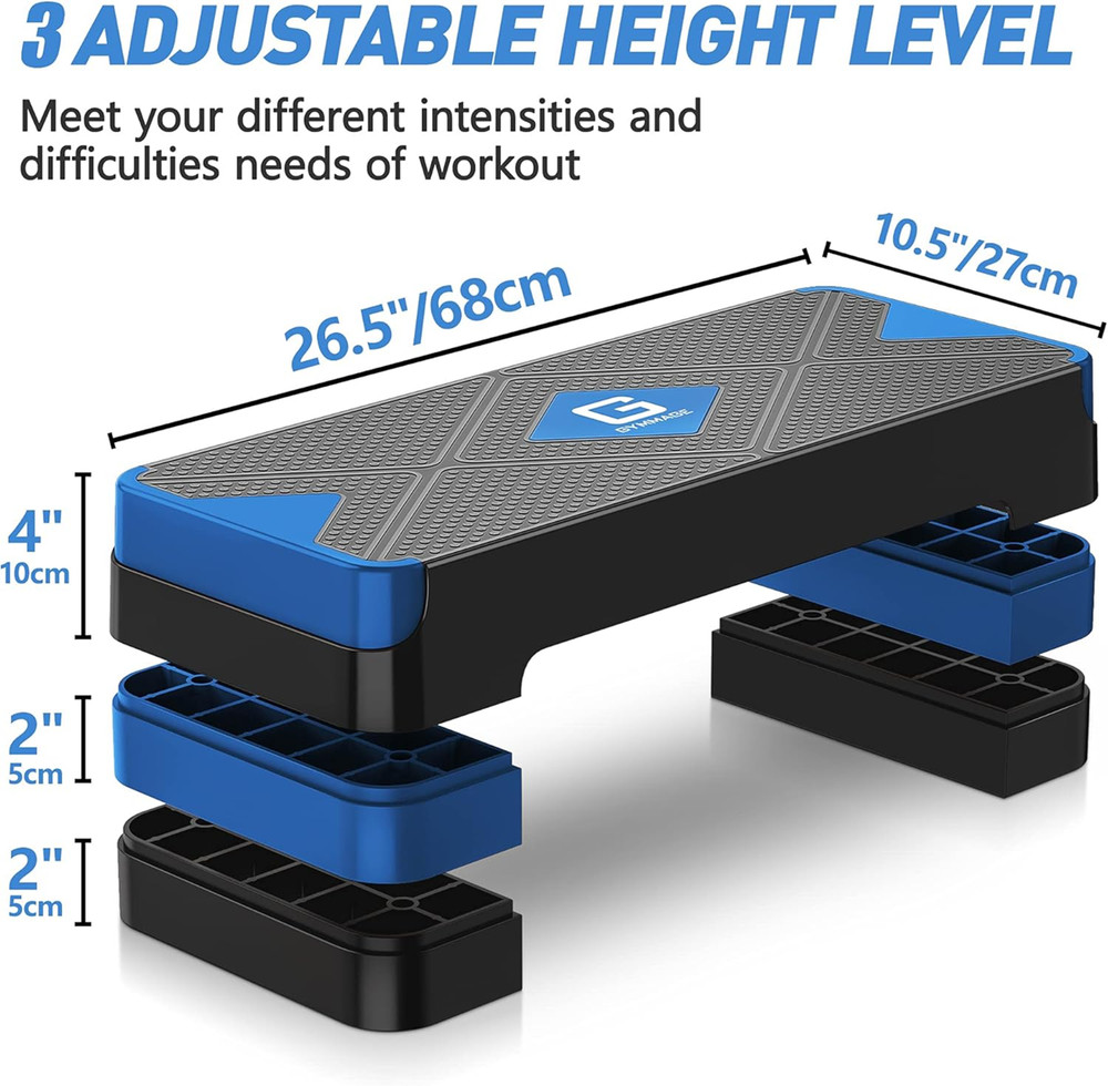 GYMMAGE Aerobic Exercise Step Platform, Adjustable Height 4–8in, Home Cardio