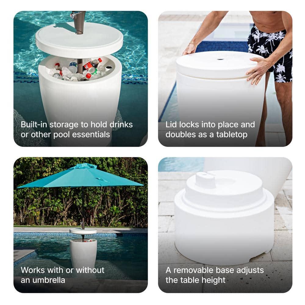 Step2 In-Pool Shade Table White Floating Drink Cooler Storage Adjustable Height