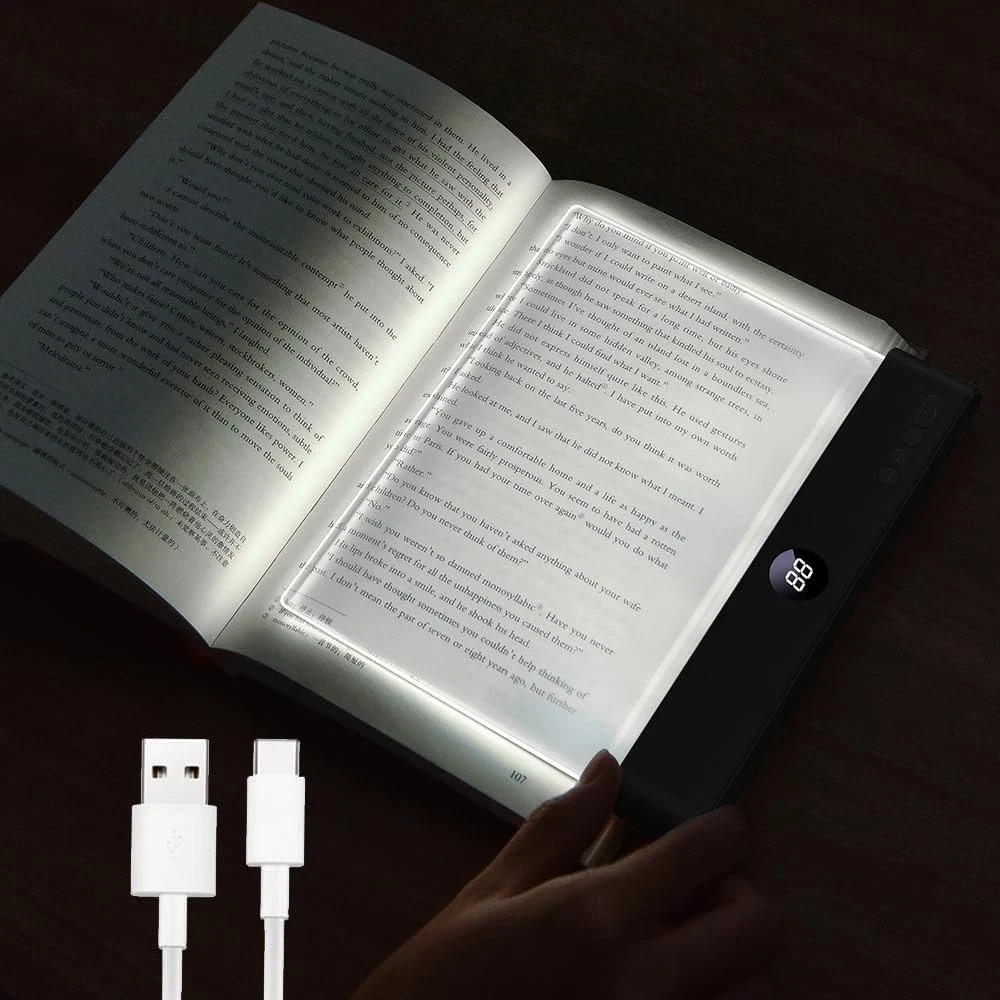 Book Light, Rechargeable Clear LED Flat Reading Light with 3 Colors Timer, D...