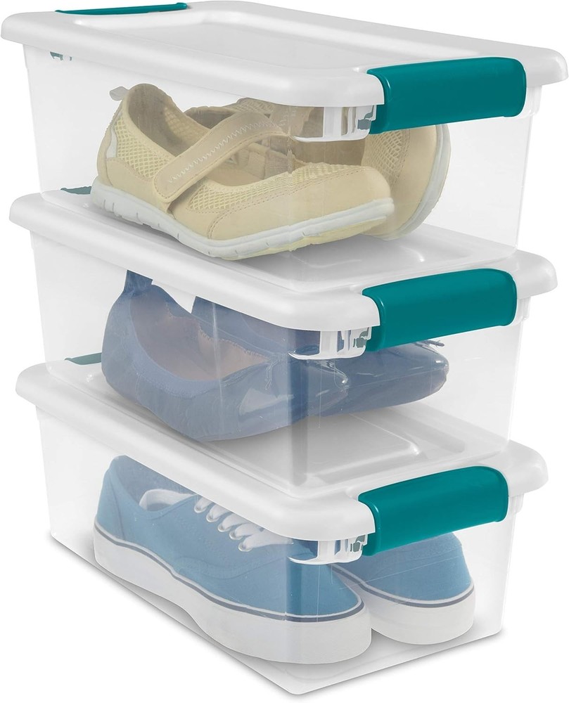 6 Qt Latching Storage Box, Stackable Bin with Latch Lid, Plastic Container to...