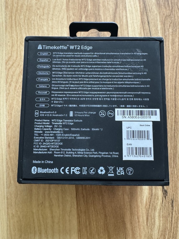 Timekettle WT2 Edge Translator Earbuds (Black)