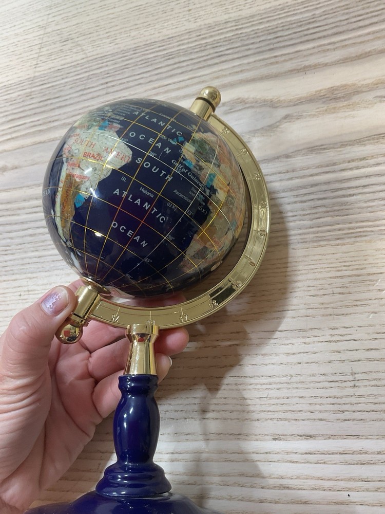 Blue Lapis World Map Globe Tabletop Decor Office Business