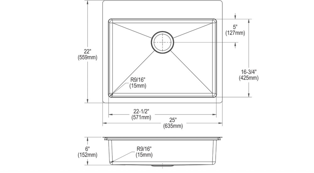 Elkay ECTSRAD25226TBG Crosstown 25" Undermount Single Basin
