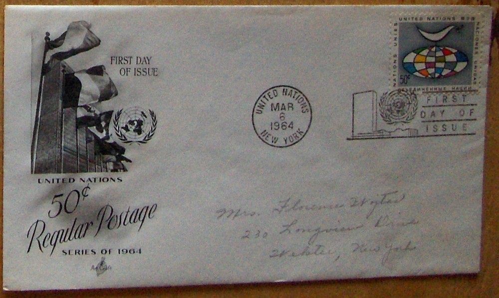 UN FDC envelope 50¢ REGULAR POSTAGE 3/1964.