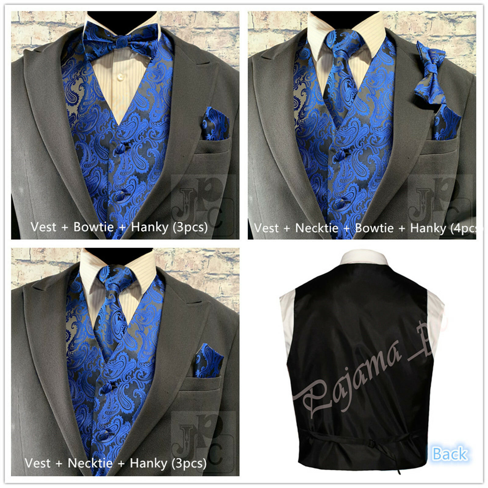 ROYAL MEN Paisley Design Dress Vest / NeckTie / Pre-tied Bow tie / Pocket Square