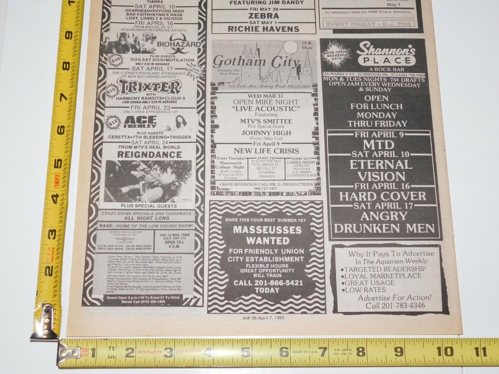 Kiss ACE FREHLEY Concert Ad Advert Rage Club NYC 1993 Photo Vintage Kiss A