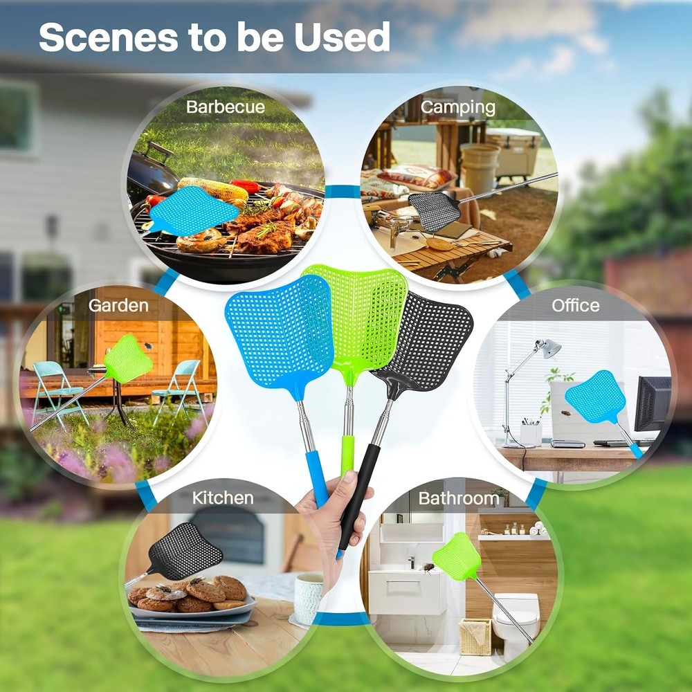 Portable Telescopic Fly Swatter - 3 Pack for Effortless Insect Control Anywhere!