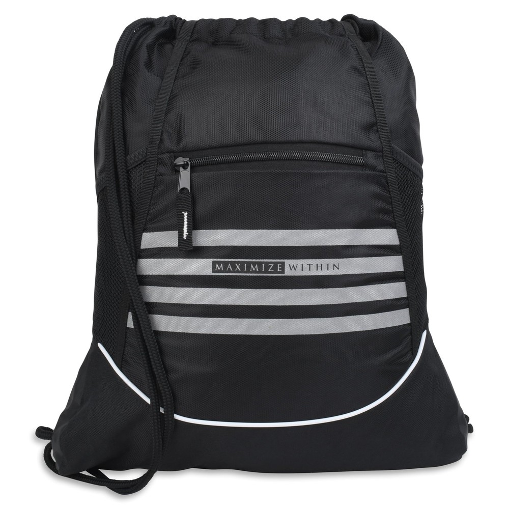 Maximize Within Durable Water-Resistant Drawstring Sackpack – Large, Black