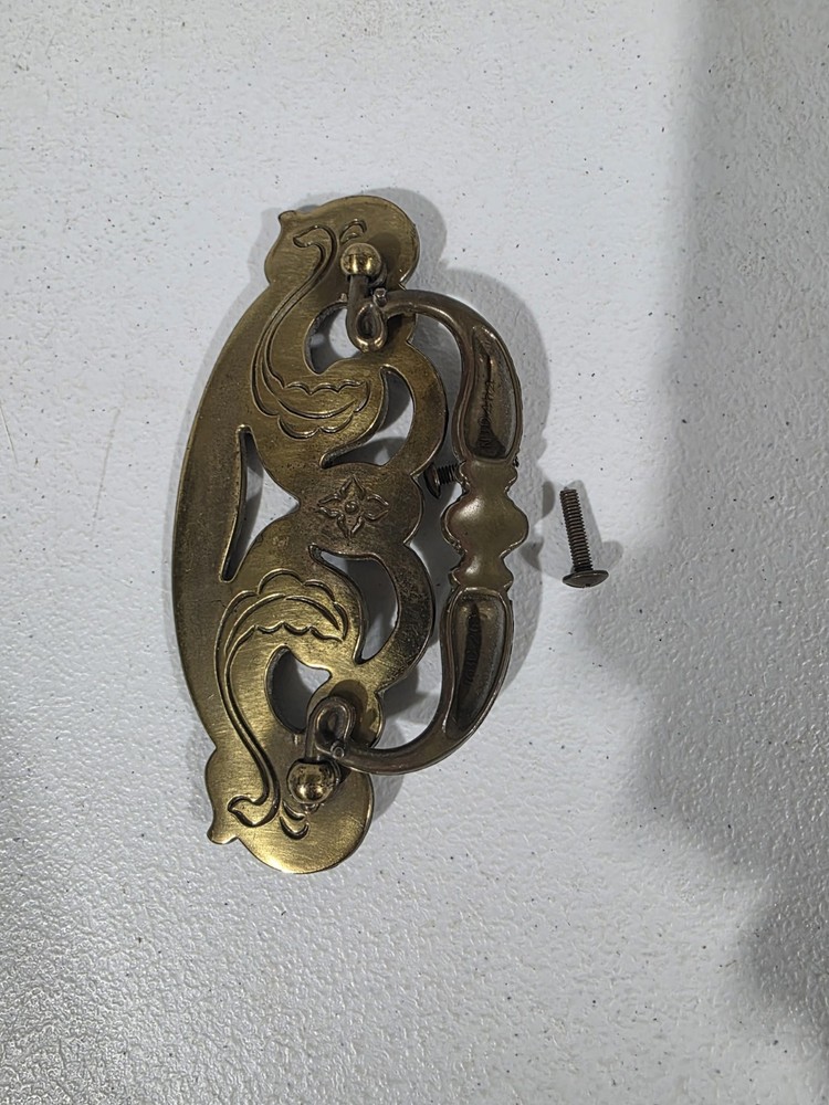 Vintage Brass Ornate Drawer Pull Bail Handle 6” Single With Screws