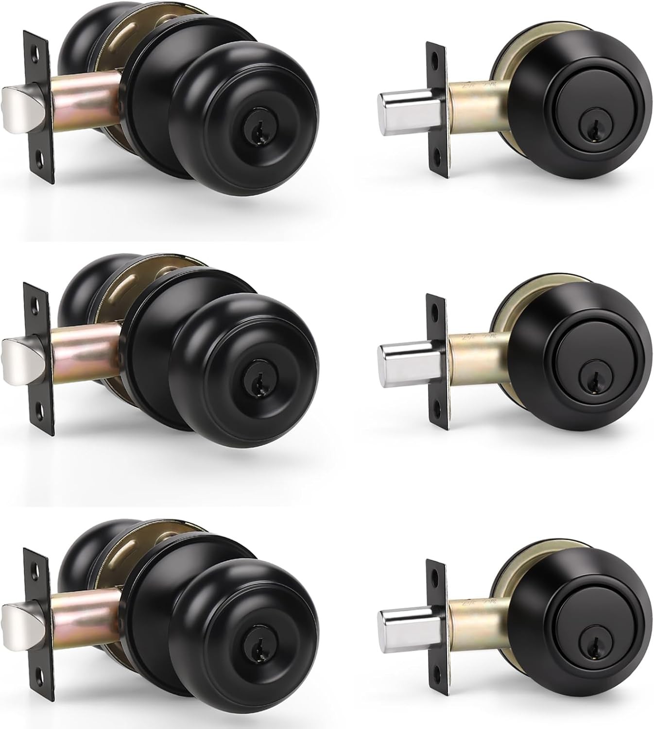 3 Pack Keyed Alike Entry Door Knobs and Single Cylinder Deadbolt Lock Combo Set