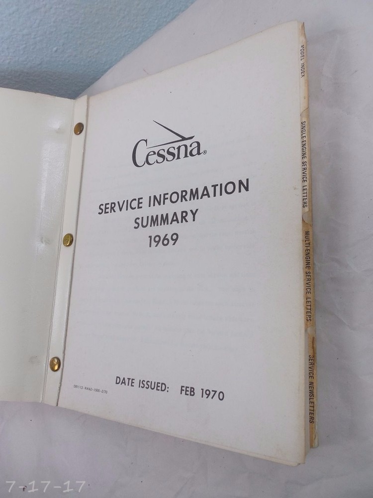 1969 Cessna Service Information Summary Catalog Manual