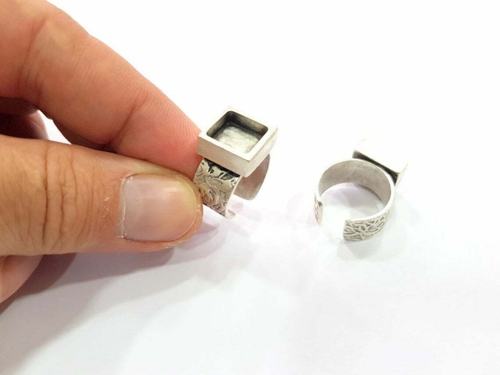 Square Blank Ring Setting Cabochon Base Bezel inlay Mounting Adjustable 10x10mm
