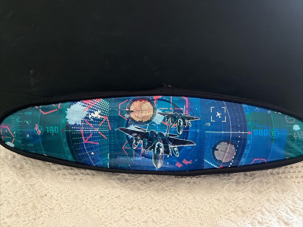 2012 Tech Gear Zipper Pouch Fighter Jet Plane Blue Teal Oval Hook & Loop Attach