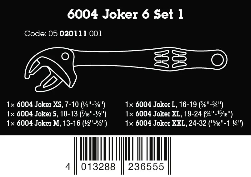 Wera 6004 Joker 6 Set 1 Self-Setting Spanner Wrench Set 6pc 05020111001