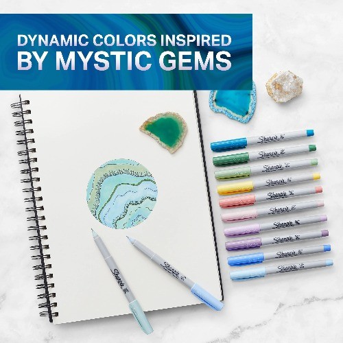 Sharpie Permanent Markers, Mystic Gem, Ultra-Fine Point, Assorted, 24 Count