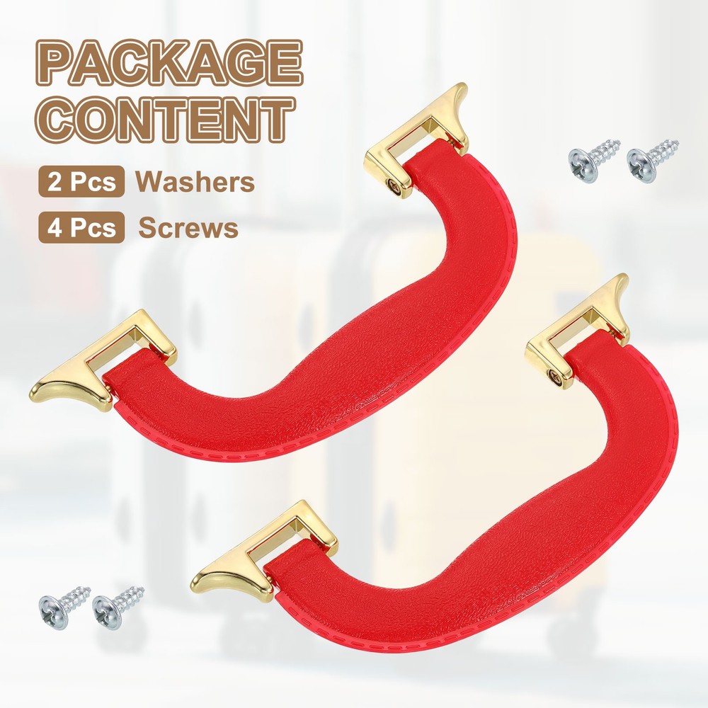 2Pcs Luggage Handle Plastic Pull Handle Grip Replacement with Screws Red