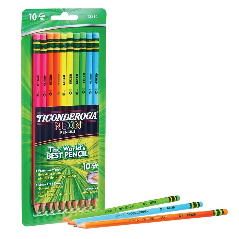 Dixon Ticonderoga Assorted Neon Colors #2 Presharpened 10 count