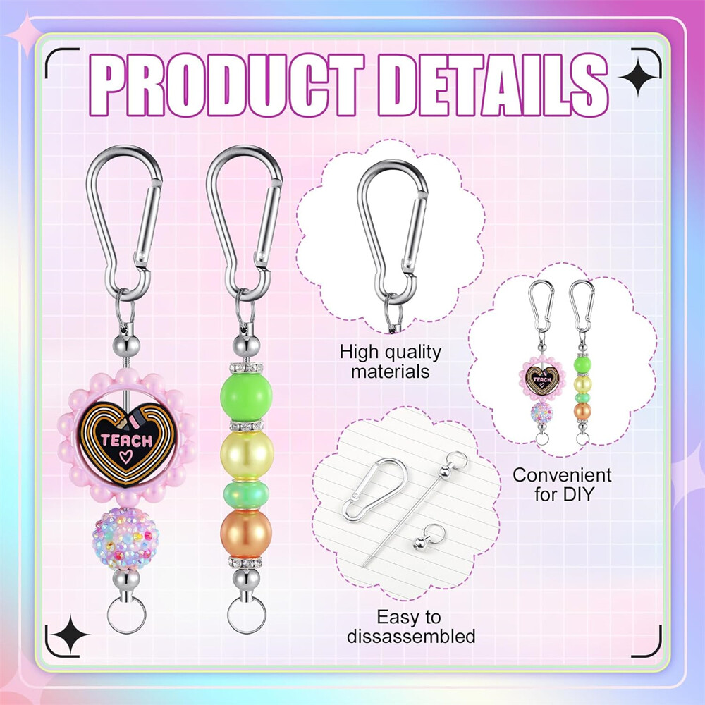 12Pcs DIY Blank Beadable Climbing Buttons for Bead Snap Hook Keychains