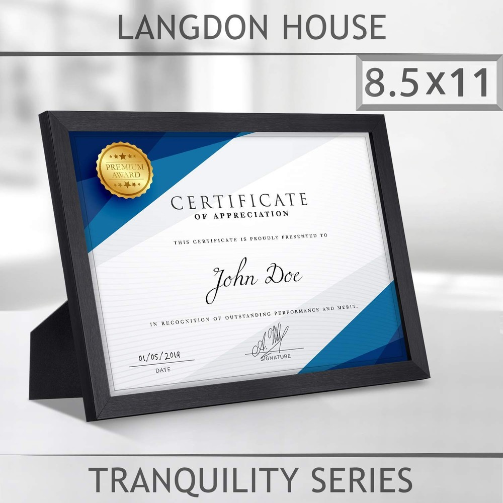 Langdon House 8.5x11 Document Frame Set (Black, 6 Pack), Sleek & Classic, Fab...