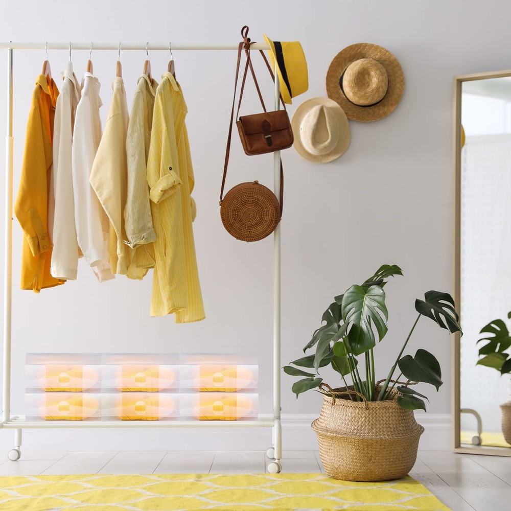 12 Pcs Boot Box Clear Plastic Stackable Shoe Storage Organizer Foldable Heavy...