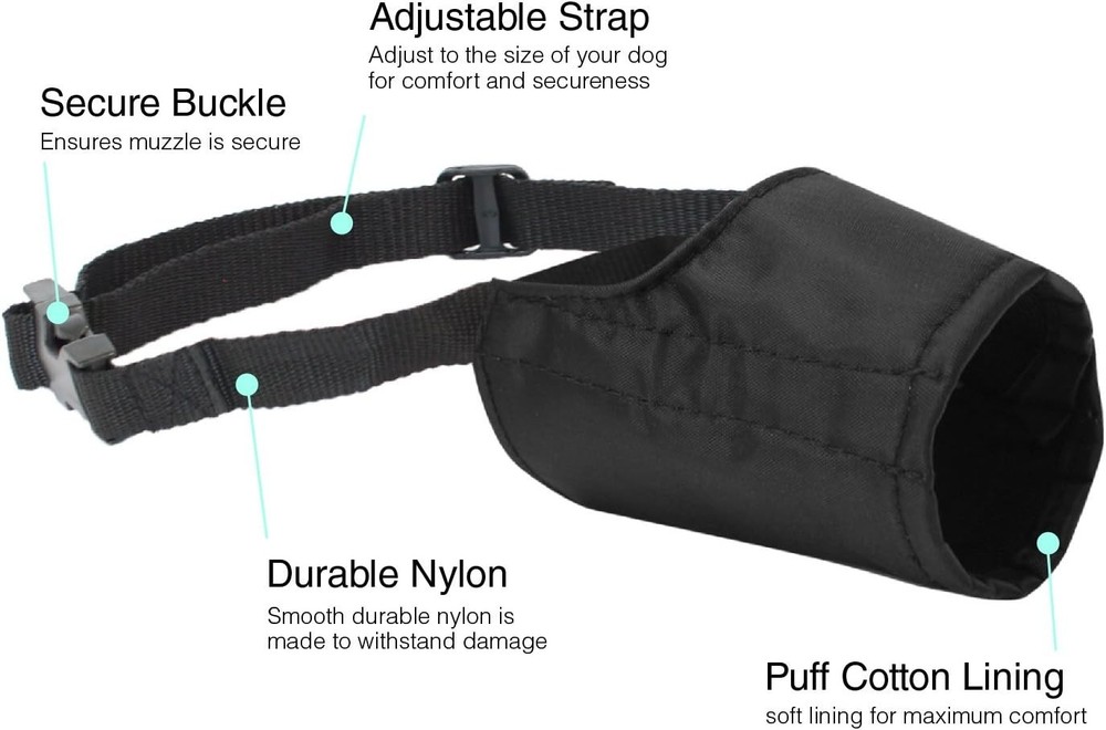 Durable Adjustable Dog Muzzle, Size 4 Fits 8" Snout - Lightweight Soft Nylon