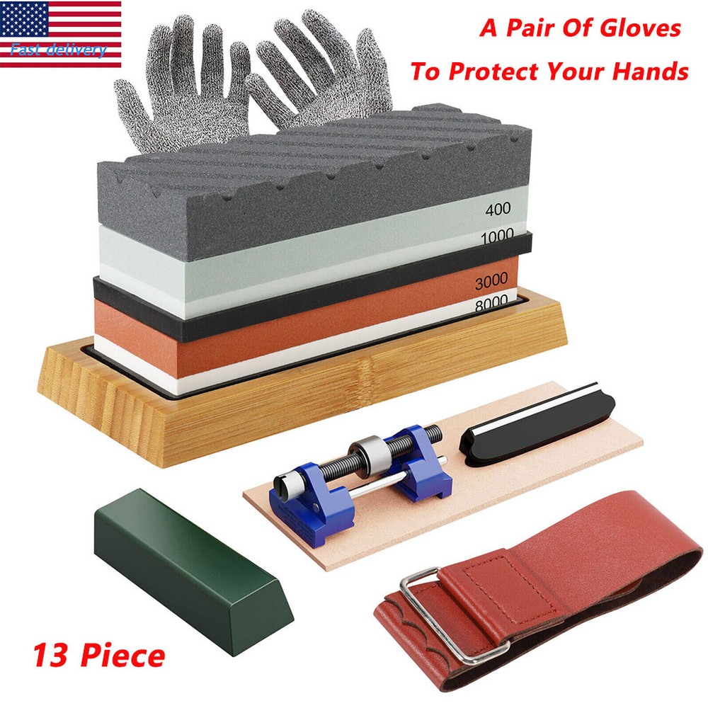 13 Piece Complete Knife Sharpening Stone Set Sharpener Kit 400/1000/3000/8000