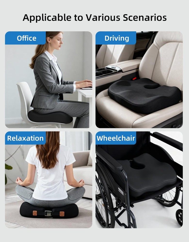 Extra-Dense Memory Foam Seat Cushion for Tailbone & Sciatica Pain , Ergonomic...