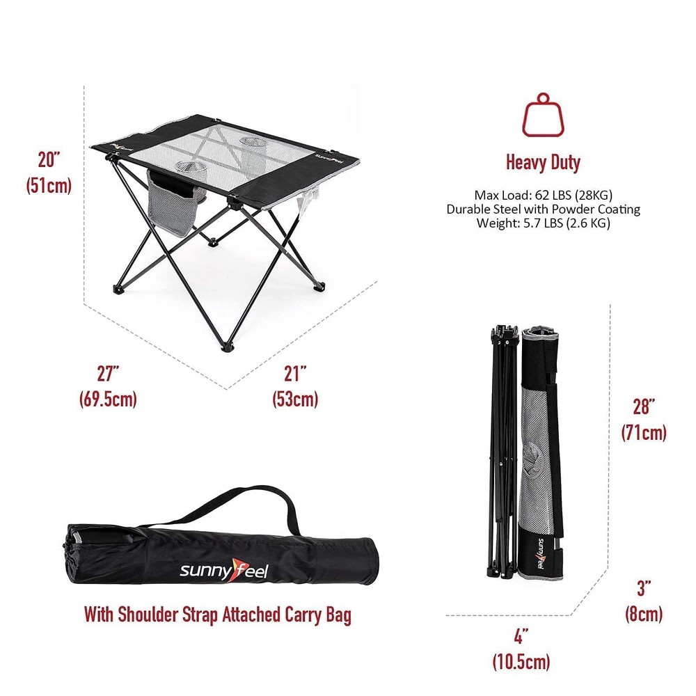 Outdoor Folding Table | Lightweight Mesh Compact Camping Table, Roll Up Top 2...