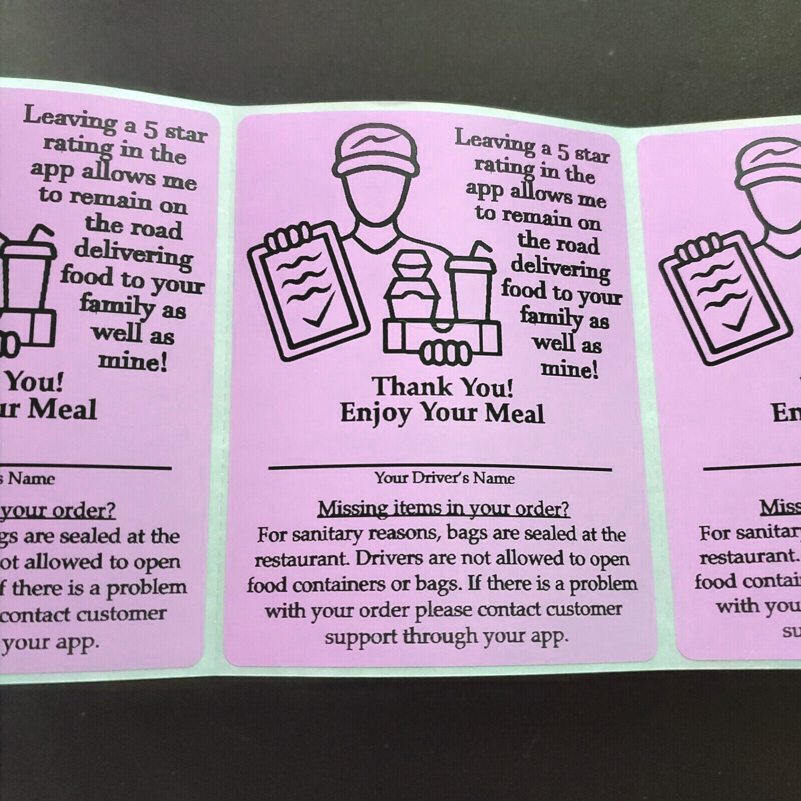 100 Food Delivery Labels Bag Seal 4" x 3" DoorDash Grubhub UberEats Sticker