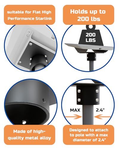 Starlink Flat High Performance Pipe Adapter, Beciety Starlink Mounting Kit
