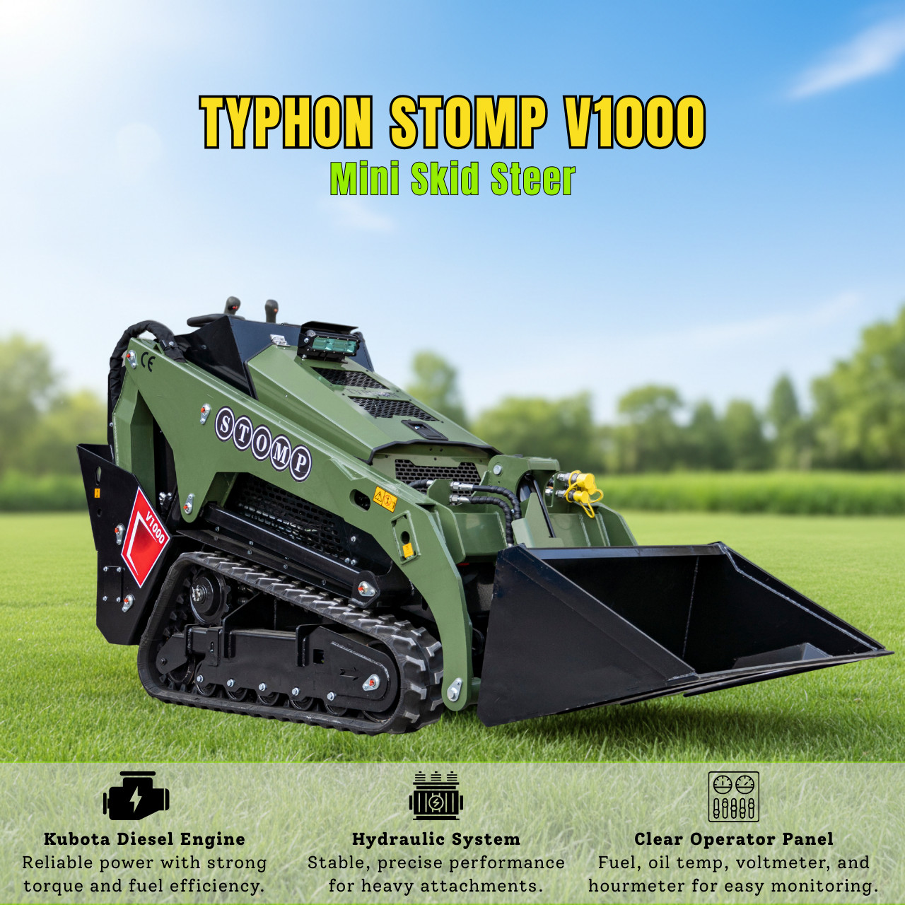TYPHON Stomp V1000 24HP Kubota D1105 Water-Cool Diesel Skid Steer Pilot Control