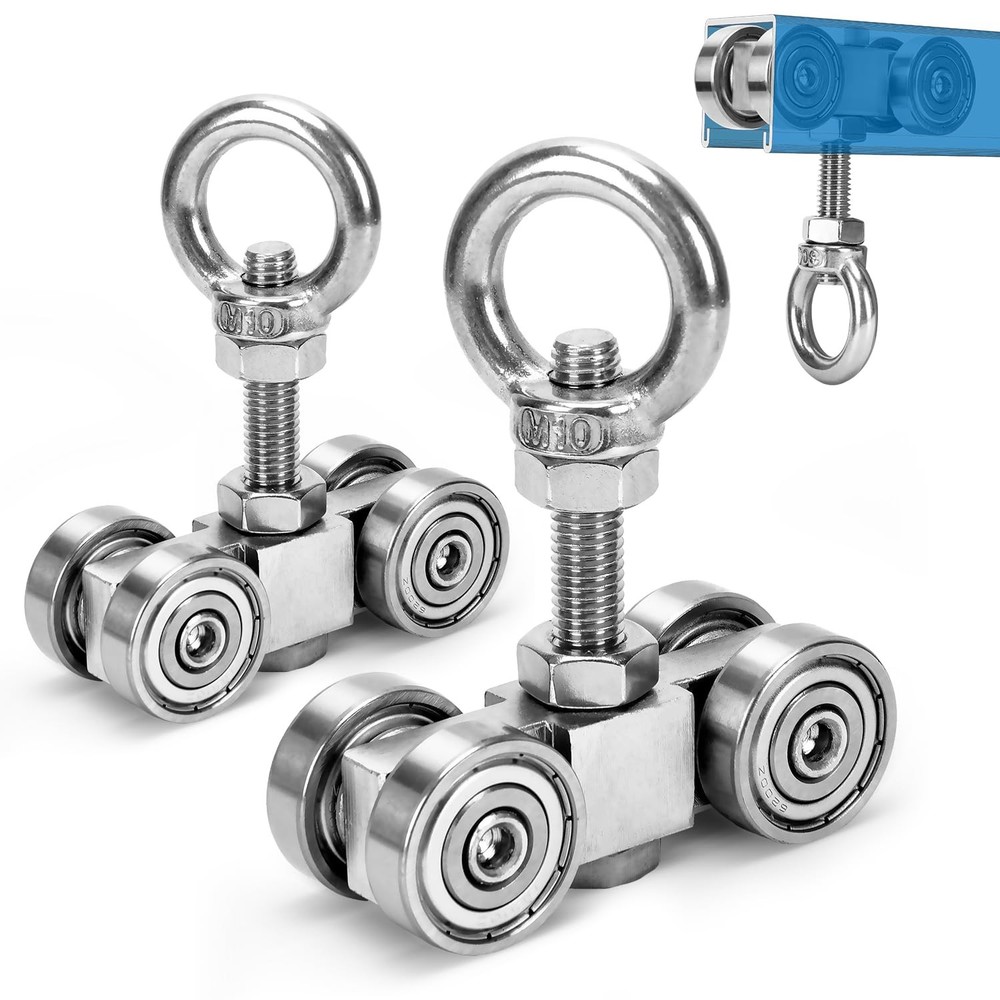 4 Wheels Trolley Assembly Rollers, 4 Bearings Trolley Assembly for 1-5/8" Wid...