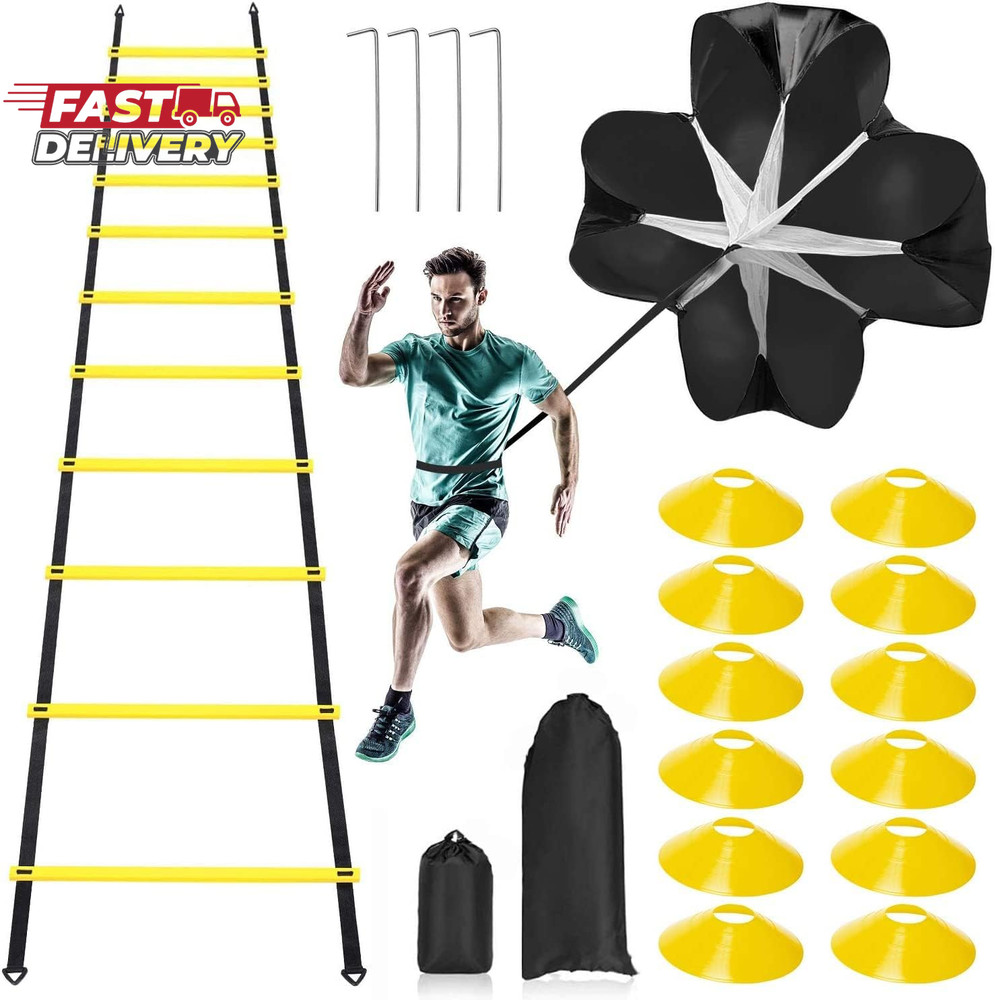 Pro Speed & Agility Training Set—Includes 12 Rung 20Ft Adjustable Agility Ladder