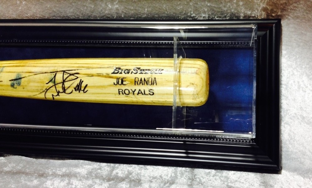 Premium Wall Mount Baseball Bat Display Case,Black frame with blue background