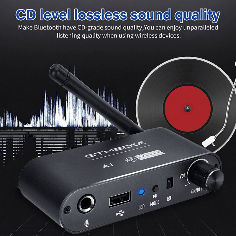 GTMEDIA A1 Bluetooth 5.2 Receiver Audio Stereo HIFI Music Adapter AUX USB MIC