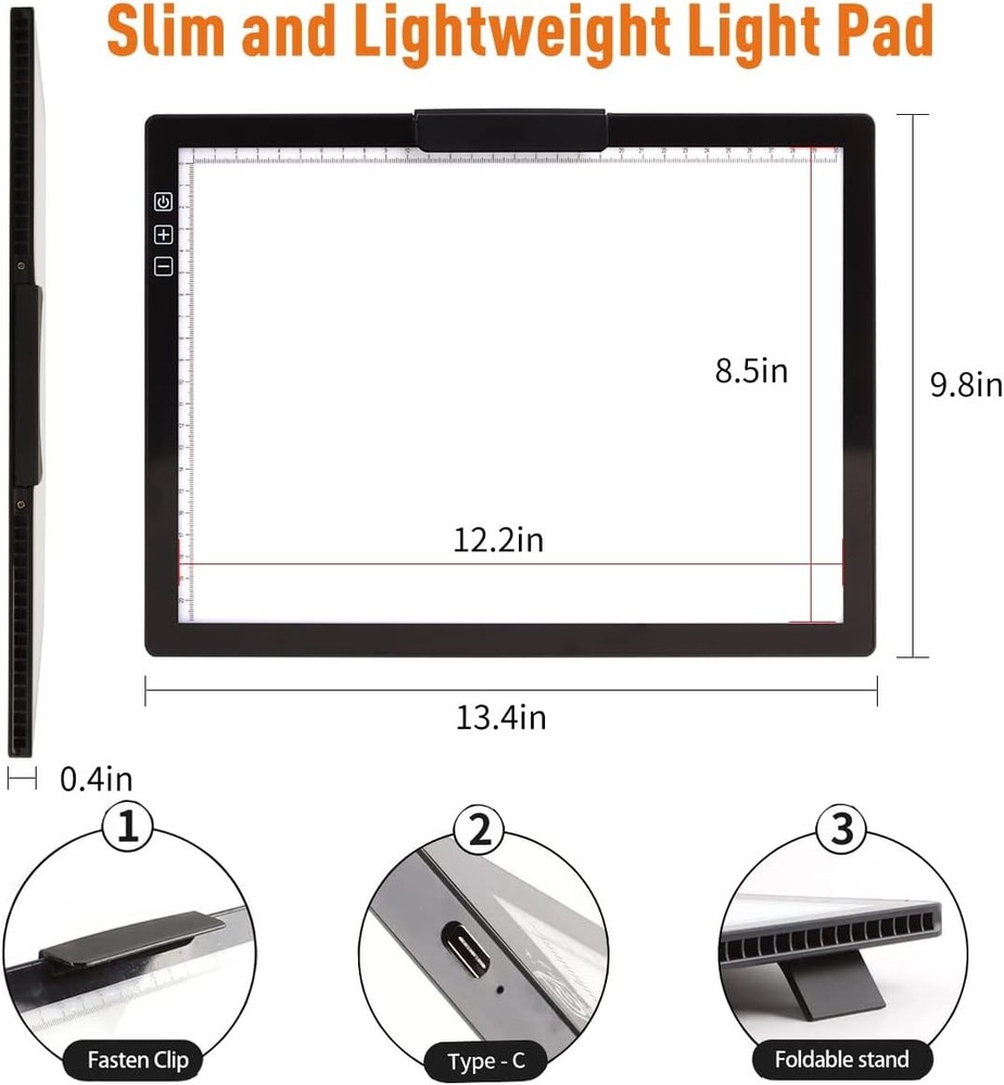 A4 Rechargeable LED Light Pad Tracing Board 6-Level Brightness