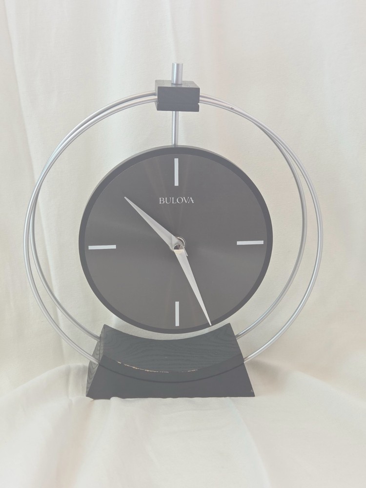 Aire Silver Modern Desk Clock by Bulova