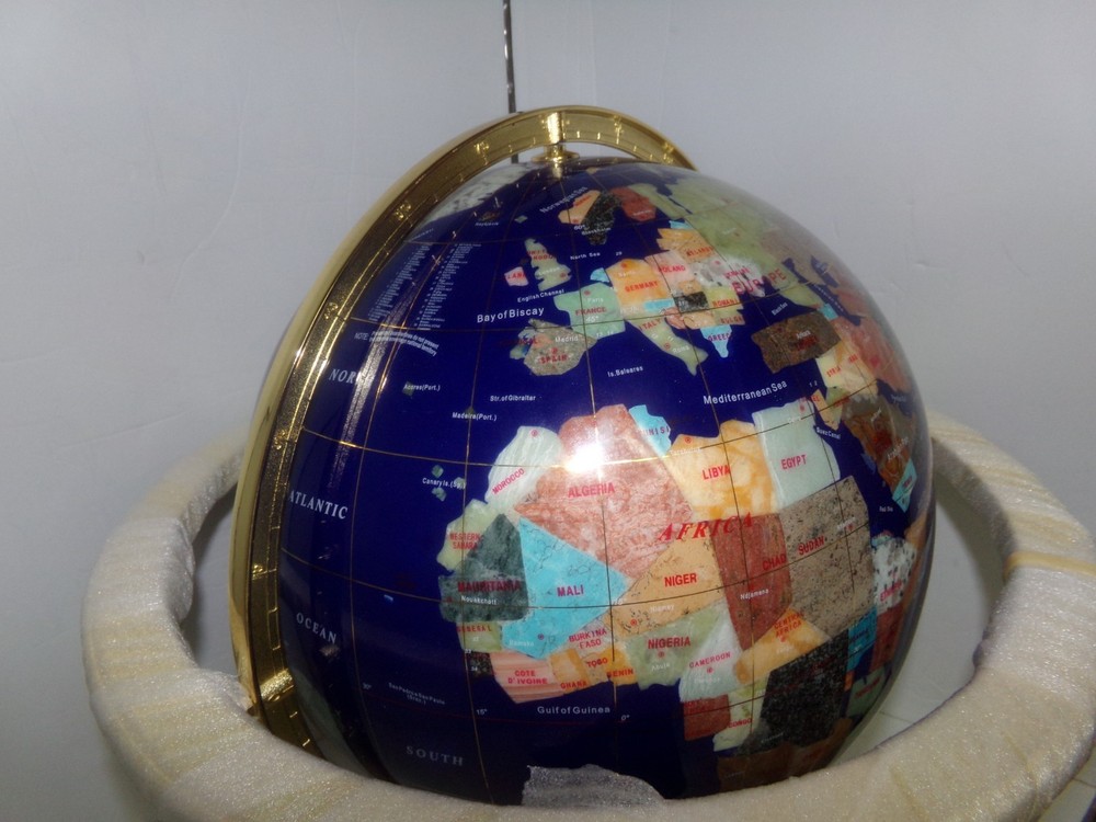 NEW Gemstone Lapis Globe 13" Brass Stand w/ Compass
