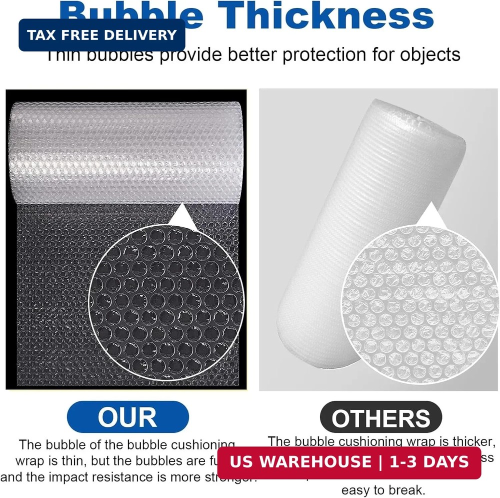 12 inch x 72ft - 2 Pack Total Small Thin Bubble Cushioning Wrap for Extra Protec