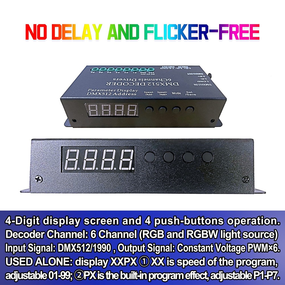 6-Channel DMX512 Decoder LED Controller DC 5V-24V for RGB RGBW Strip Light