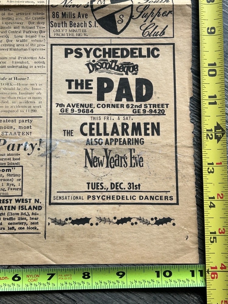 Kiss Concert Ad ERIC CARR The Cellarmen NYC Dec 31 1968 Vintage Kiss Pre Aucoin