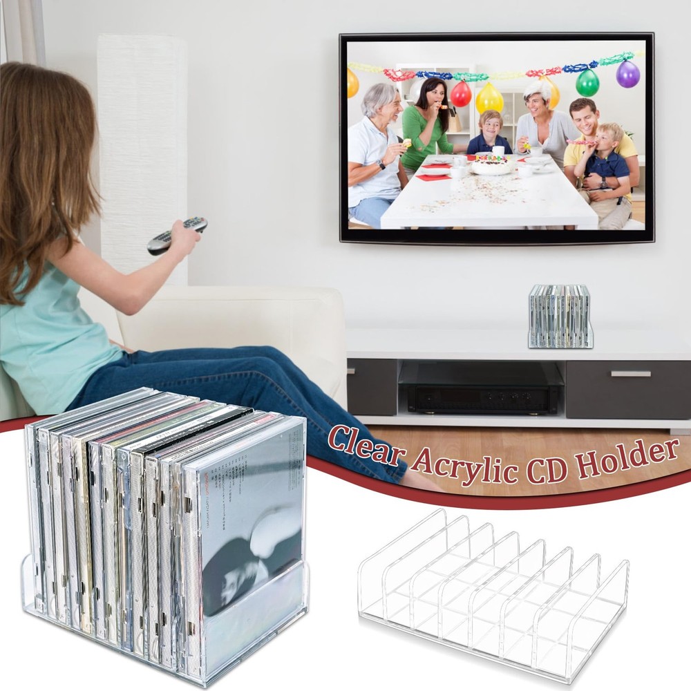 Philbinden 2 Pcs Clear Acrylic CD Holder, DVD/CD Display Rack & CD Storage