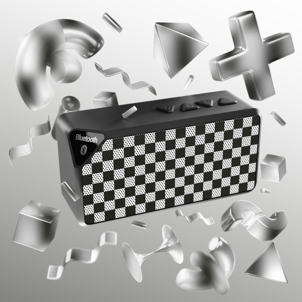 Stylish Bluetooth Speaker, Checker Pattern Design, Portable Sound Device